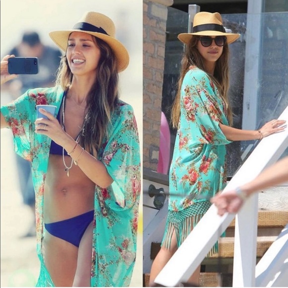 SUMMER SALE! Floral fringe kimono coverup - Picture 2 of 5